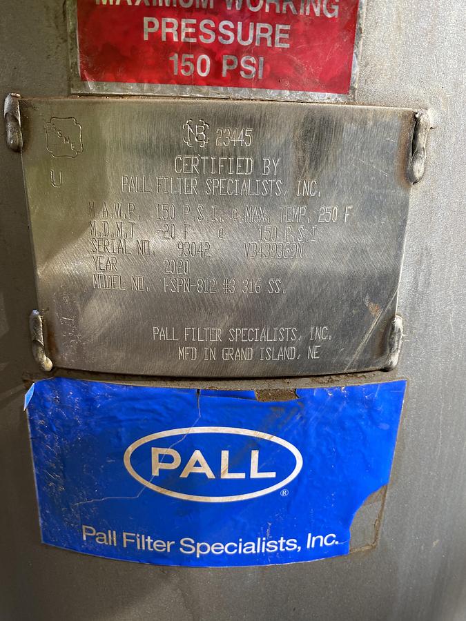 Used Used Pall Filter Specialists Model FSPN-812 #3 316 stainless steel multi-bag filter.