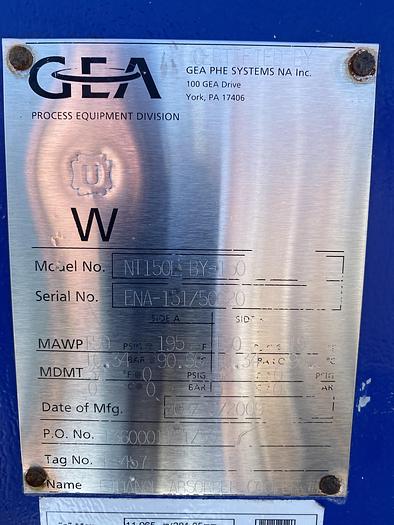 Used Used GEA Process Equipment Division approximately 661.98 sq. ft. 304 stainless steel plate heat exchanger.