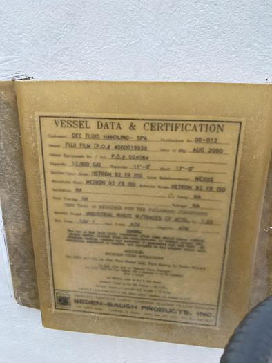 Used Used OEC Fluid Handling SPA 12,000 gallon horizontal fiberglass tank