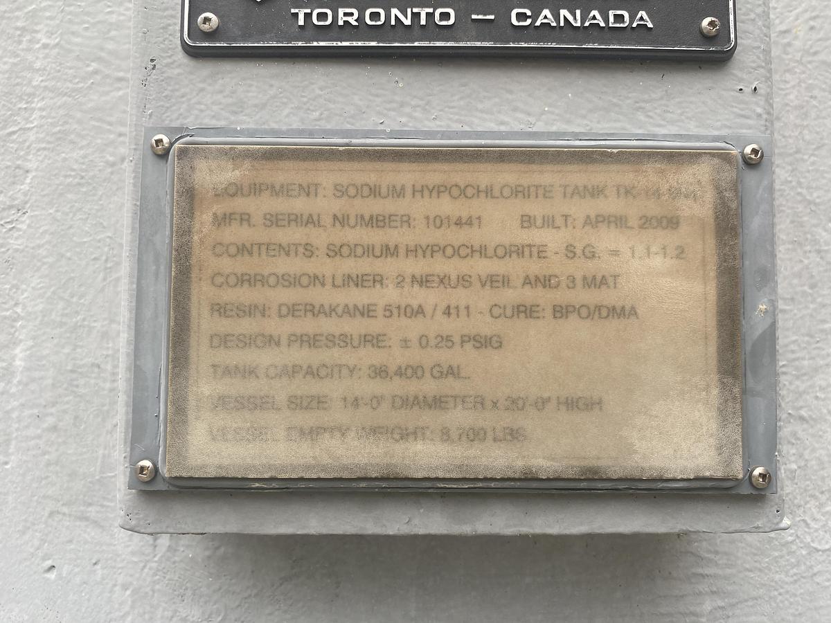 Used Used Fabricated Plastics Limited 23,000 gallon vertical fiberglass storage tank