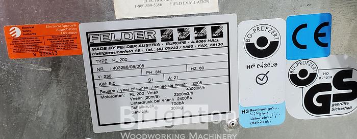 Used 2008 Felder R200 Used 7.5HP Dust Collector