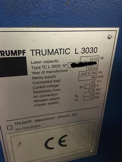 Used 2004 TRUMPF L3030 4KW + Rotalas (tube)