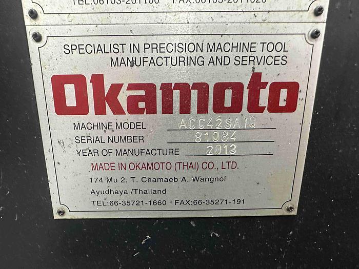 Used 2013 Okamoto Grind-X ACC 42SA1Q CNC Surface Grinder