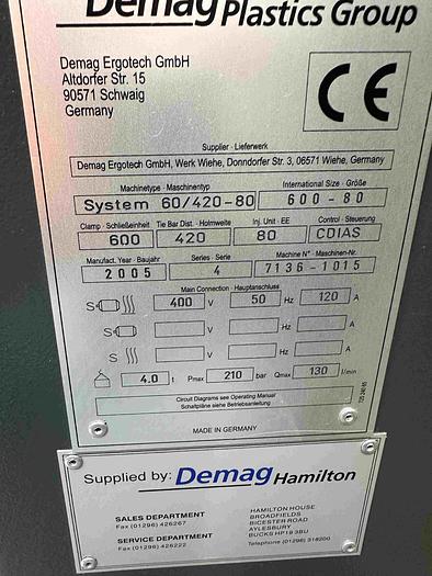Used 2005 Demag System 60/420-80 Injection Moulding Machine