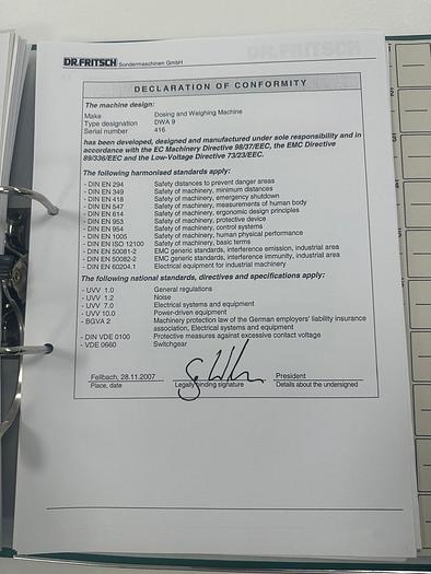 Used DR. Fritsch DWA 9 Dosing & Weighing Machine