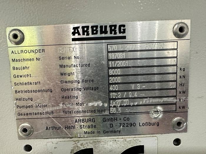 Used 2001 Arburg Allrounder 570C Injection Moulding Machine