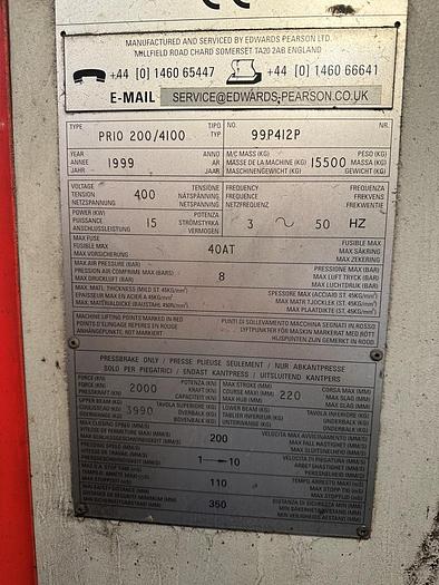 Used 1999 Edwards Pearson PR10 200/4100 CNC Pressbrake