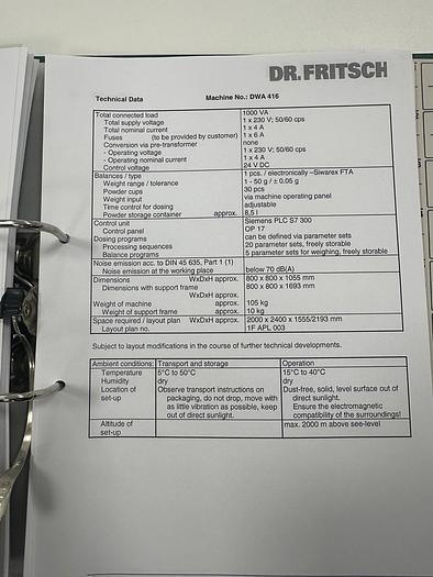 Used DR. Fritsch DWA 9 Dosing & Weighing Machine