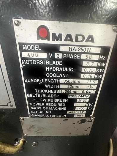 Used 2006 Amada HA-250W Automatic Bandsaw