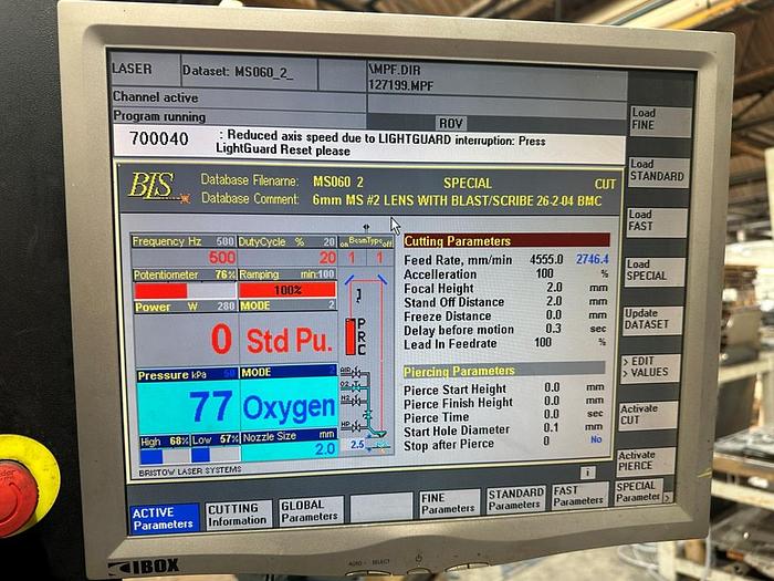 Used 2001 Bristow Laser Systems BLS 6000 4kW Laser