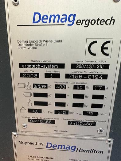 Used 2003 Demag Ergotech 80/420 - 310 System Injection Moulding Machine