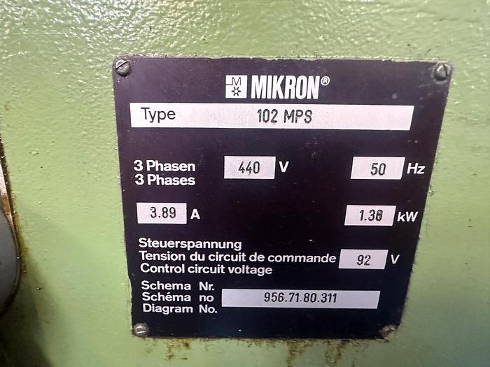 Used Mikron Type 102.05 (102MPS) Gear Hobbing Machine
