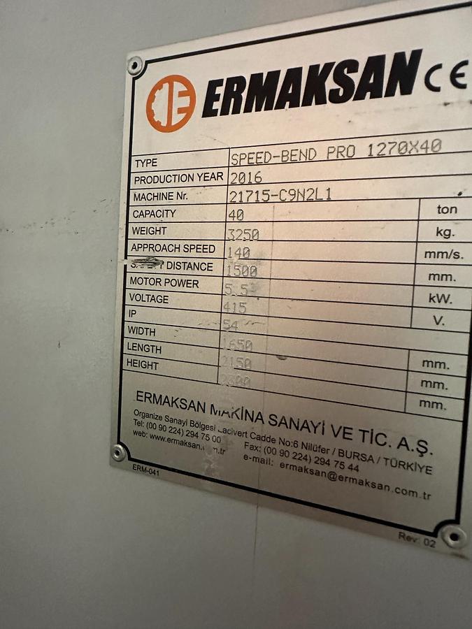 Used Used 2016 Ermaksan Speed-Bend Pro 1270 x 40 CNC Press Brake | 6 Axis