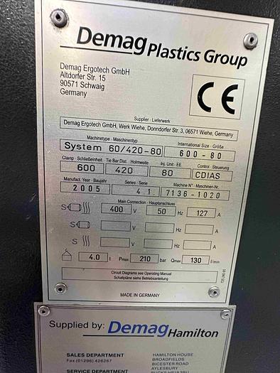 Used 2005 Demag System 60/420-80 Injection Moulding Machine
