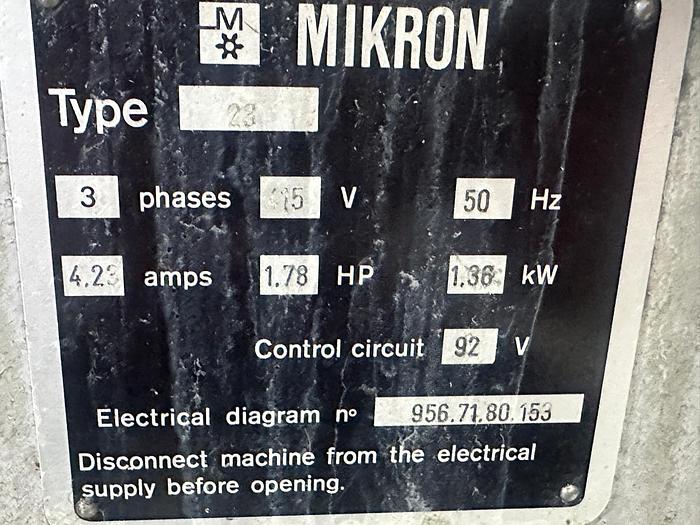 Used Mikron Type 132-02 (23) Gear Hobbing Machine