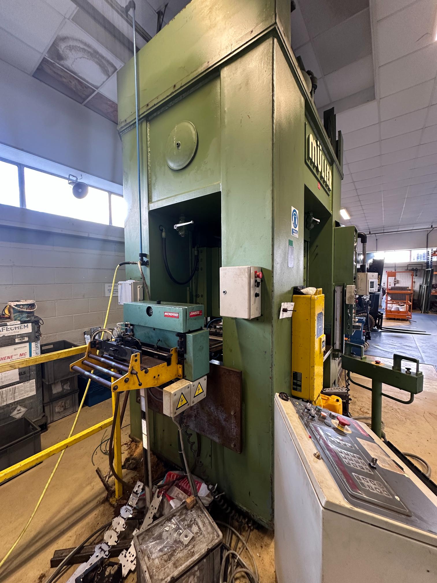 Used 1983 Fritz Müller SDZ 250.6.2 250 Ton Hydraulic Press with Dimeco Coil Line