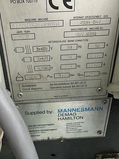 Used 1997 Demag ERGOtech 200-840 Compact Injection Moulding Machine