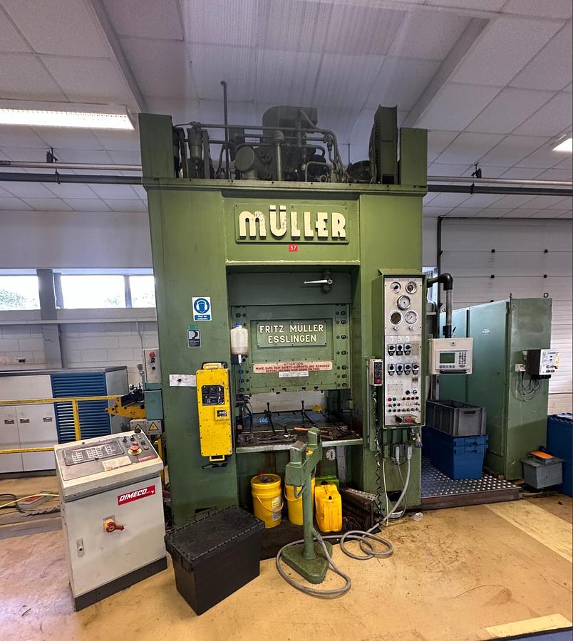 Used 1983 Fritz Müller SDZ 250.6.2 250 Ton Hydraulic Press with Dimeco Coil Line