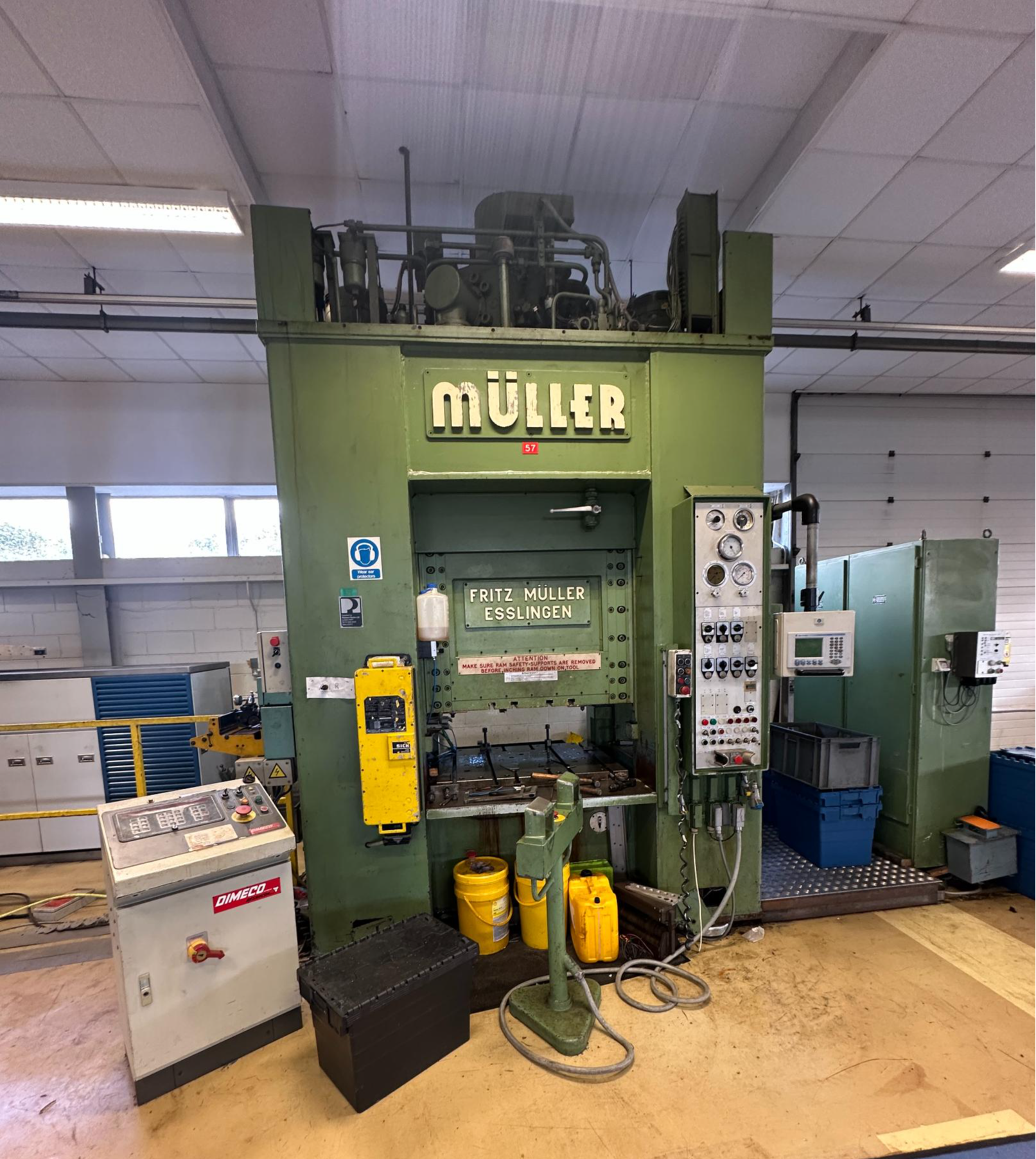 Used 1983 Fritz Müller SDZ 250.6.2 250 Ton Hydraulic Press with Dimeco Coil Line