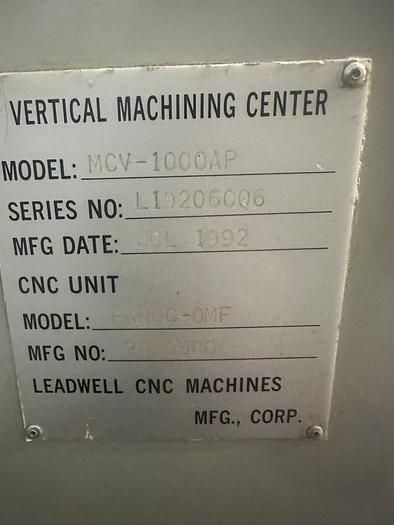 Used 1992 Leadwell MCV-1000AP Machining Centre