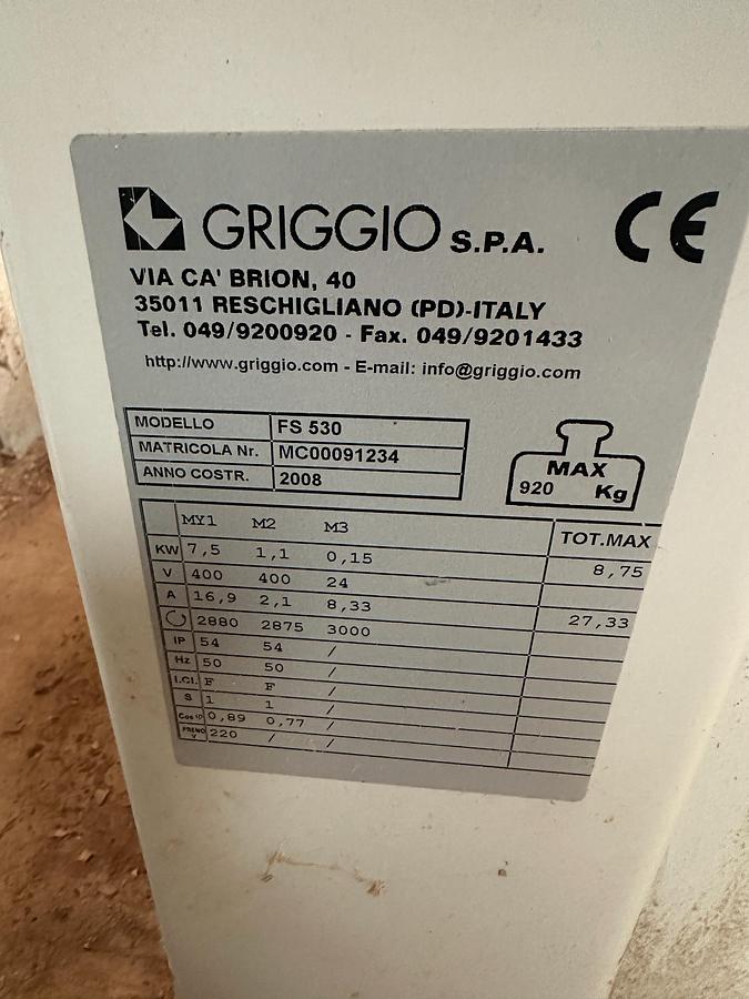 Used 2008 Griggio FS 530 Planer Thicknesser for Sale | 530mm Industrial Planer | Ireland