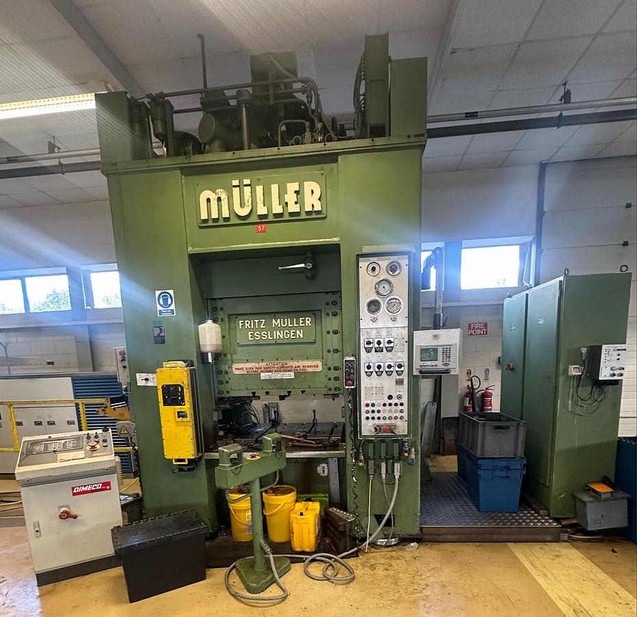 Used 1983 Fritz Müller SDZ 250.6.2 250 Ton Hydraulic Press with Dimeco Coil Line