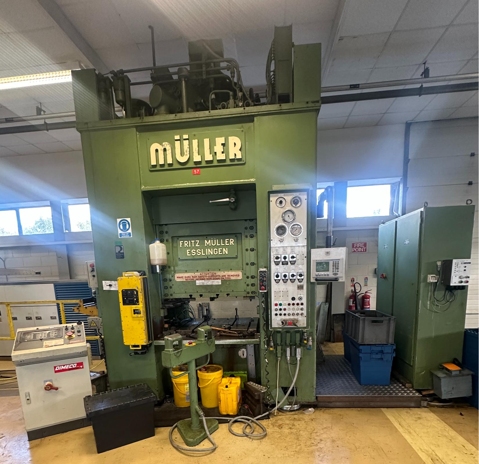 Used 1983 Fritz Müller SDZ 250.6.2 250 Ton Hydraulic Press with Dimeco Coil Line