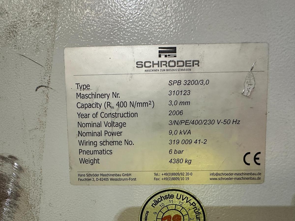 Used 2006 Schroder SPB 3200/3.0 CNC Sheet Metal Folder