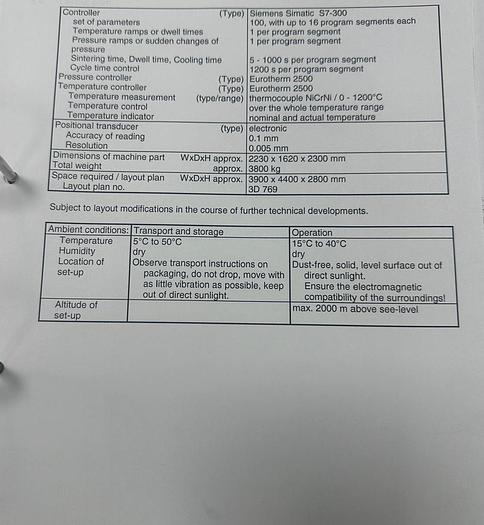 Used DR. Fritsch CSP 100 Sintering Press