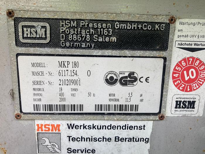Used 2000 HSM MKP 180 Baler/Compactor