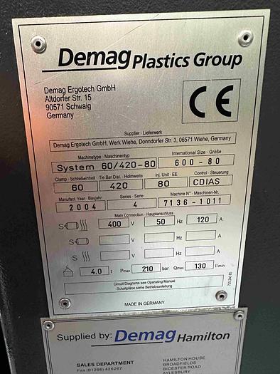 Used 2004 Demag System 60/420-80 Injection Moulding Machine