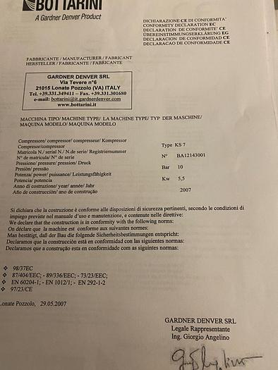 Used 2007 Bottarini Gardner Denver KS 7 Air Compressor