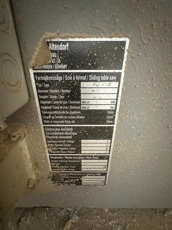 Used 1998 Altendorf F45 ELMO-III Sliding Table Saw