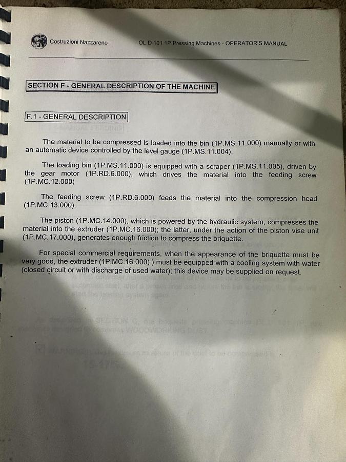 Used Used Nazzareno OL.D 101 1P Briquette Press | Wood Dust