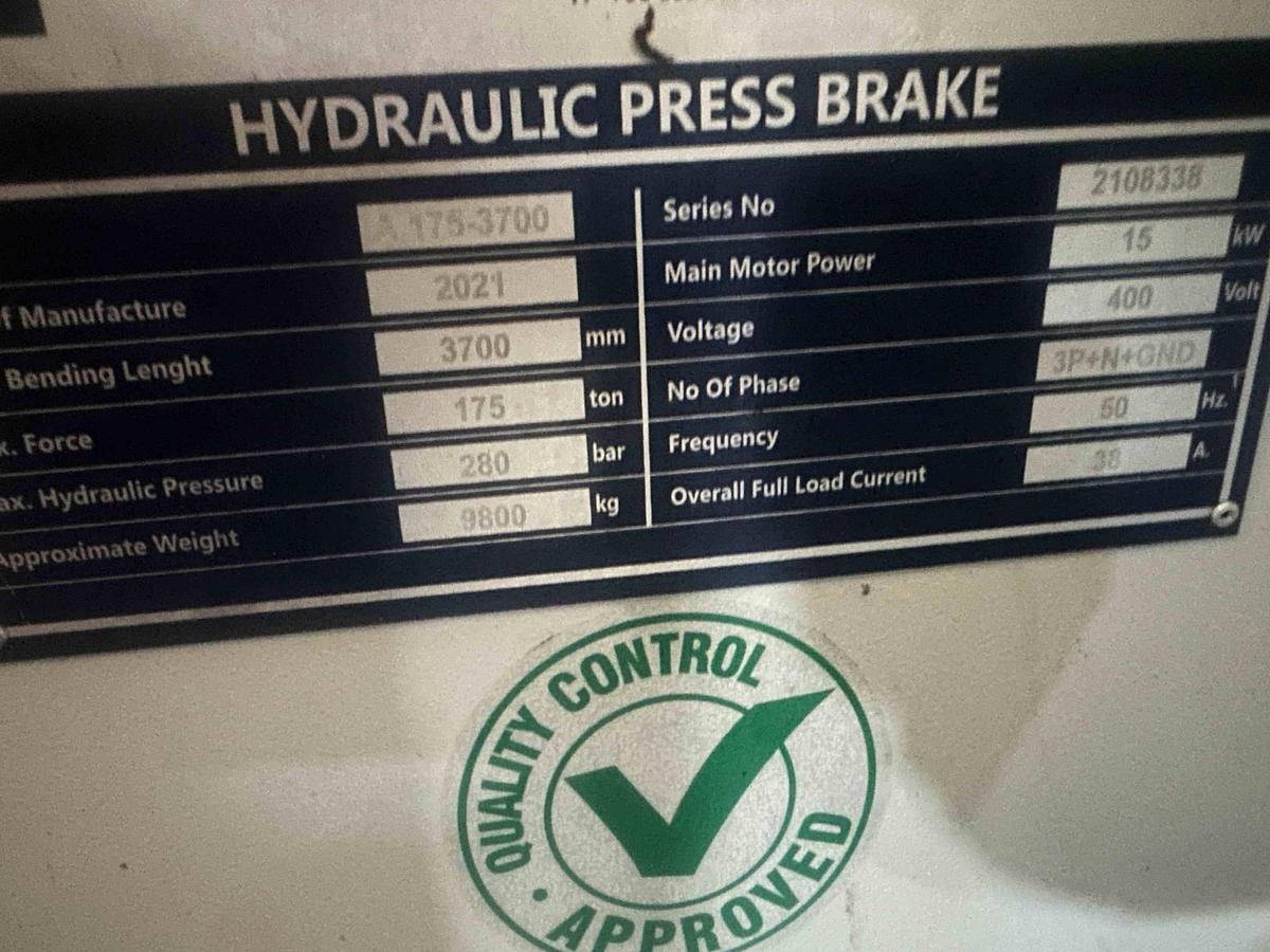 Used 2021 MVD A175-3700 Hydraulic Pressbrake – ESA S660W Graphic CNC Control