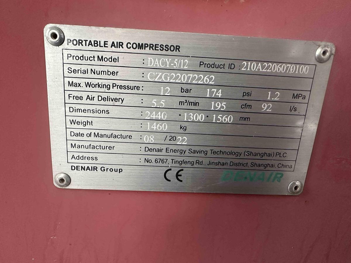 Used 2022 Denair DACY-5/12 Portable Diesel Air Compressor