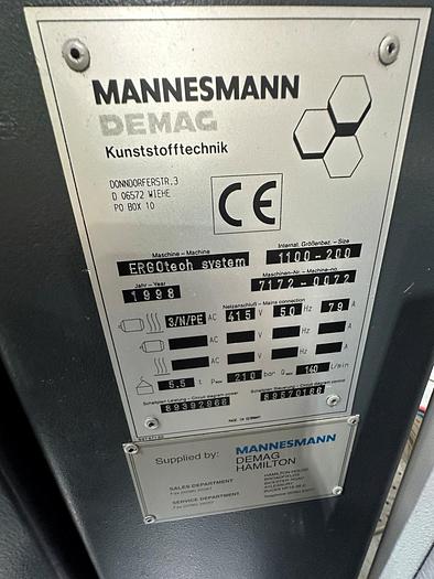Used 1998 Demag ERGOtech System 1100-200 Injection Moulding Machine
