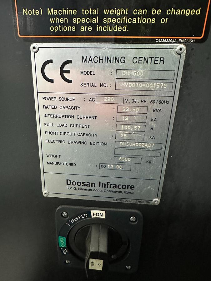 Used 2012 Doosan DNM 500 CNC Machining Centre | Fanuc | 12,000 RPM | BT40