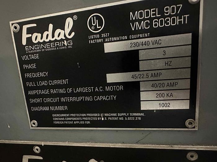 Used 1997 Fadal VMC 8030HT Model 907-1 Vertical Machining Centre