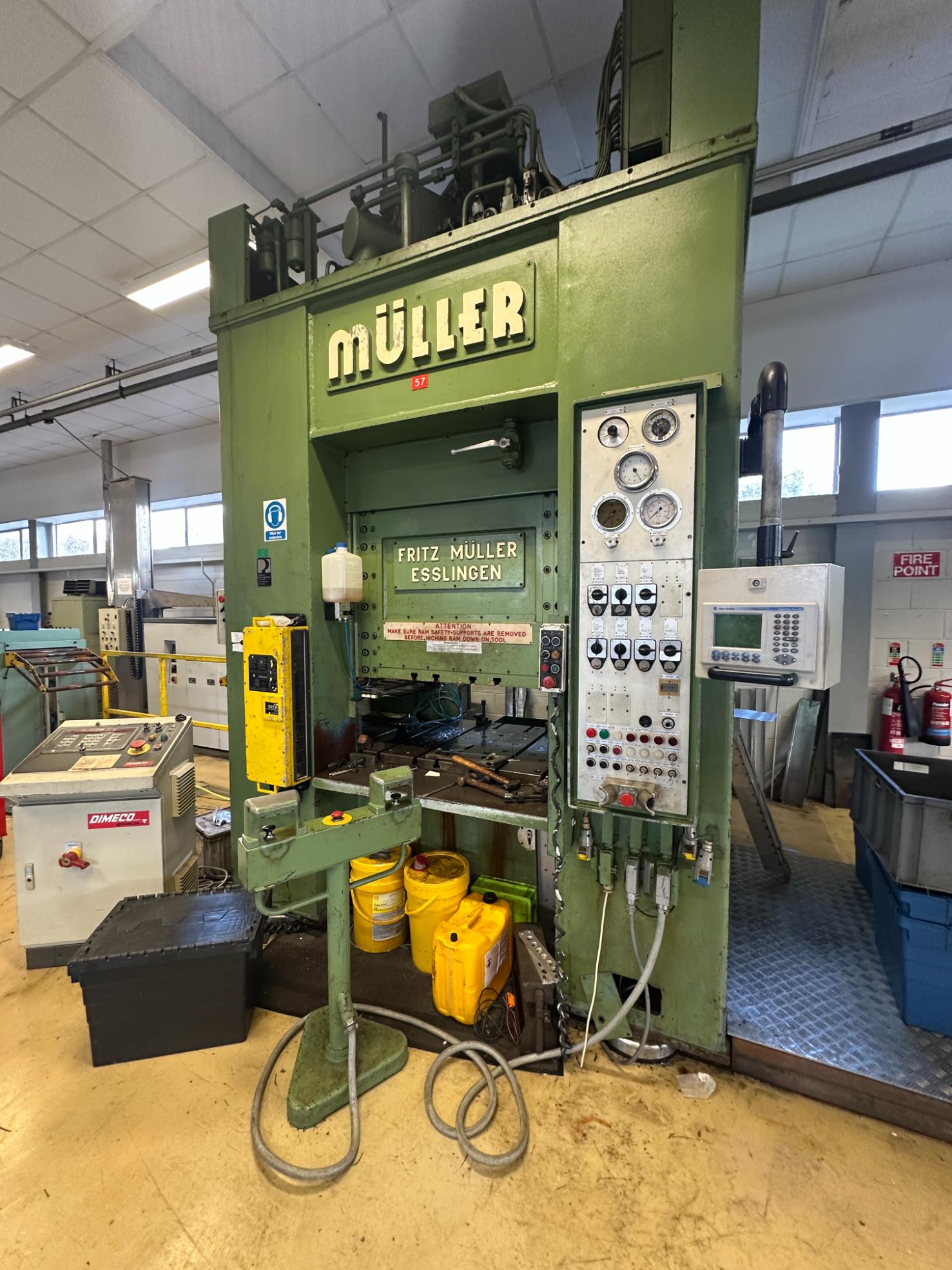 Used 1983 Fritz Müller SDZ 250.6.2 250 Ton Hydraulic Press with Dimeco Coil Line