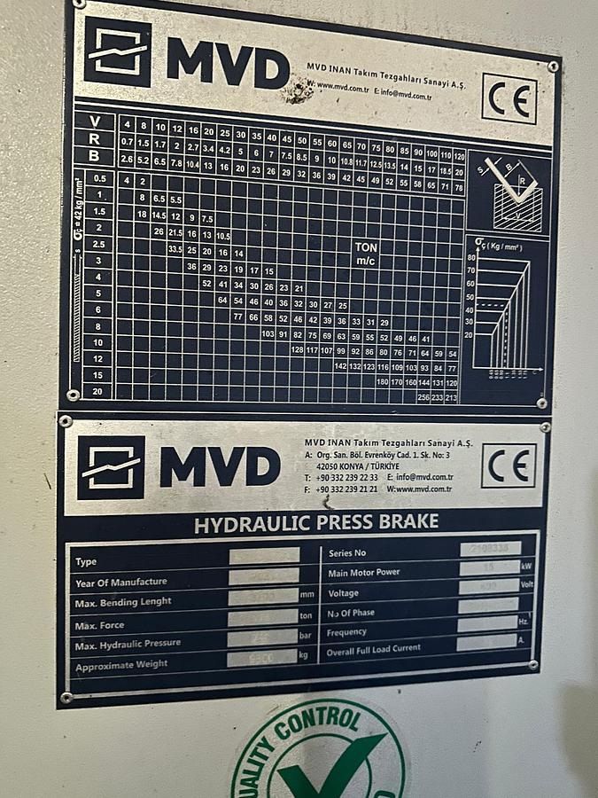 Used 2021 MVD A175-3700 Hydraulic Pressbrake – ESA S660W Graphic CNC Control