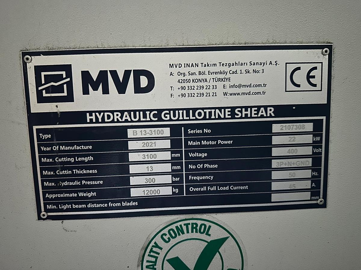 Used 2021 MVD B13-3100 Guillotine Shears – Elgo P40T CNC Control