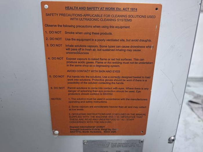 Used Guyson Pulsatron CRD 450 Ultrasonic Cleaning System