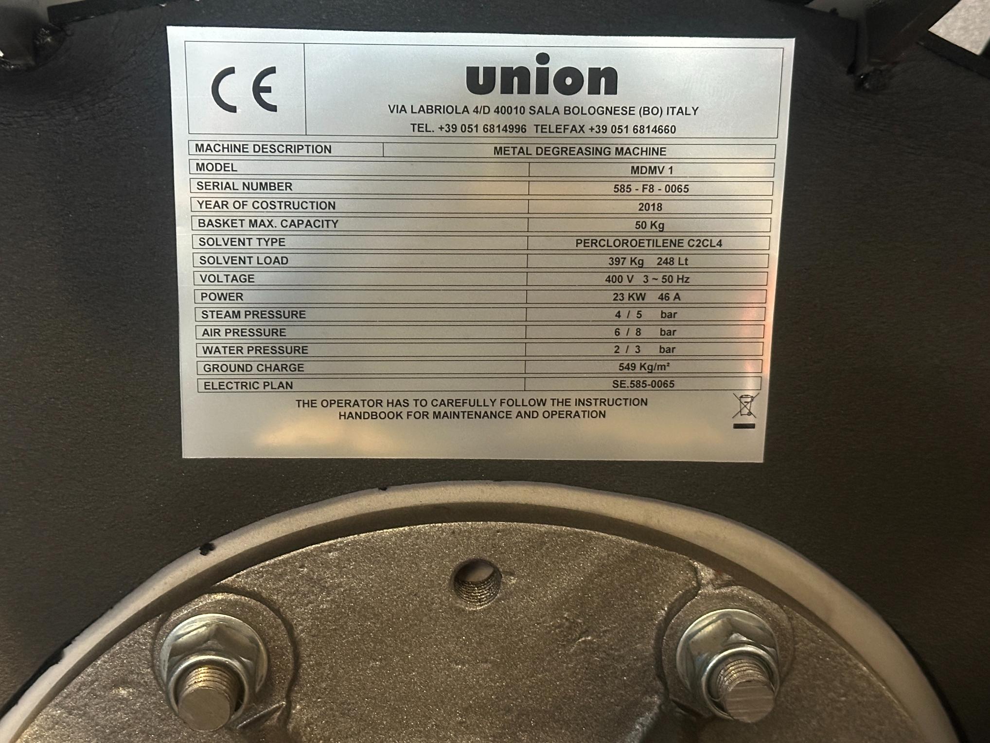 Used 2018 Union MDMV 1 Vacuum Metal Degreasing Machine – 50kg