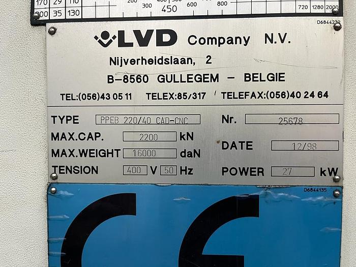 Used 2001 LVD PPEB 220/40 CNC Pressbrake