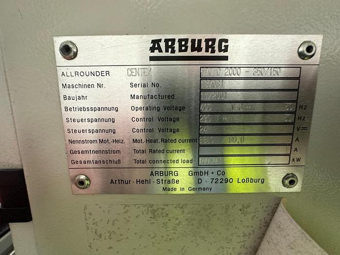 Used 2001 Arburg Allrounder 570C Injection Moulding Machine
