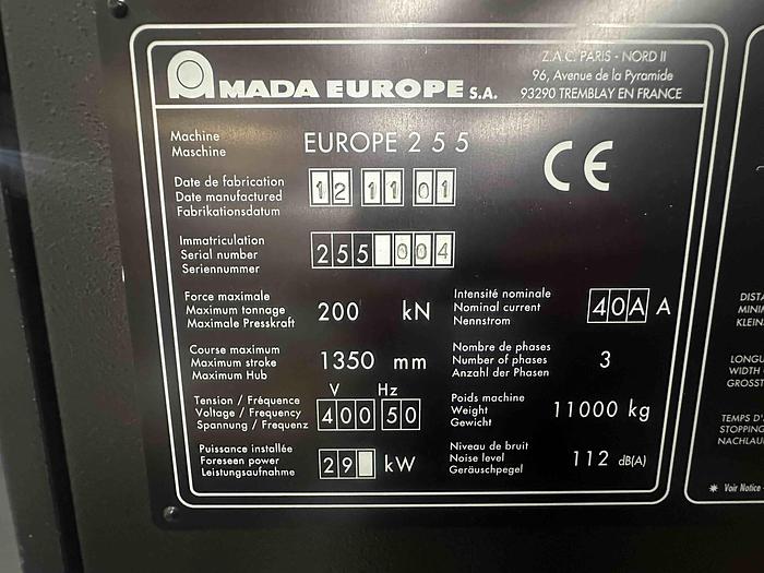 Used 2001 Amada Europe 255 Punching Machine