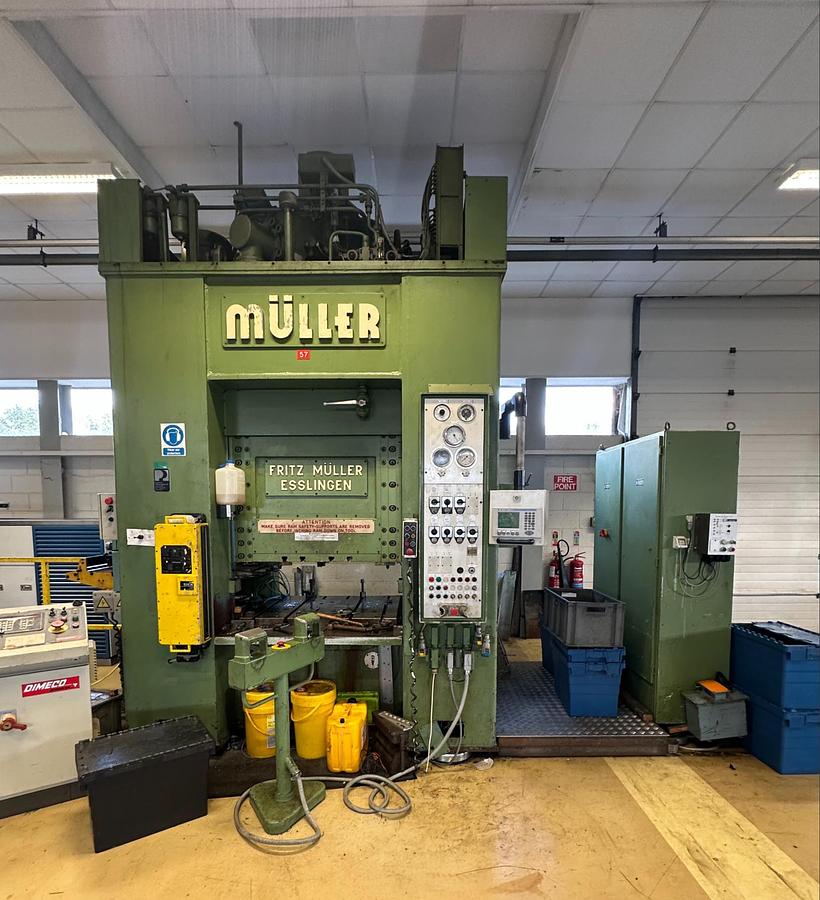 Used 1983 Fritz Müller SDZ 250.6.2 250 Ton Hydraulic Press with Dimeco Coil Line
