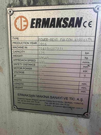 Used 2016 Ermaksan  Power-Bend Falcon 4100x175 CNC Pressbrake