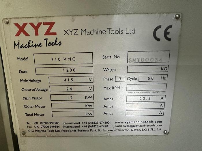 Used 2007 XYZ  710 VMC Vertical Machining Centre